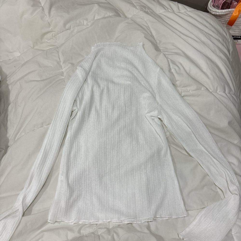 Mesh White Ribbed Long Sleeve Top